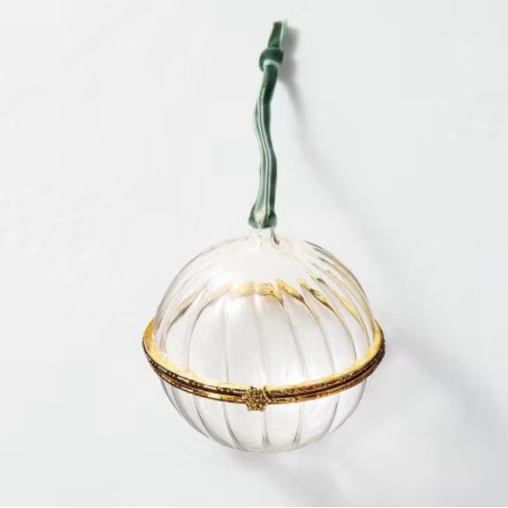 NWT Hearth & Hand Fluted Glass & Brass Hinge Ornament Magnolia